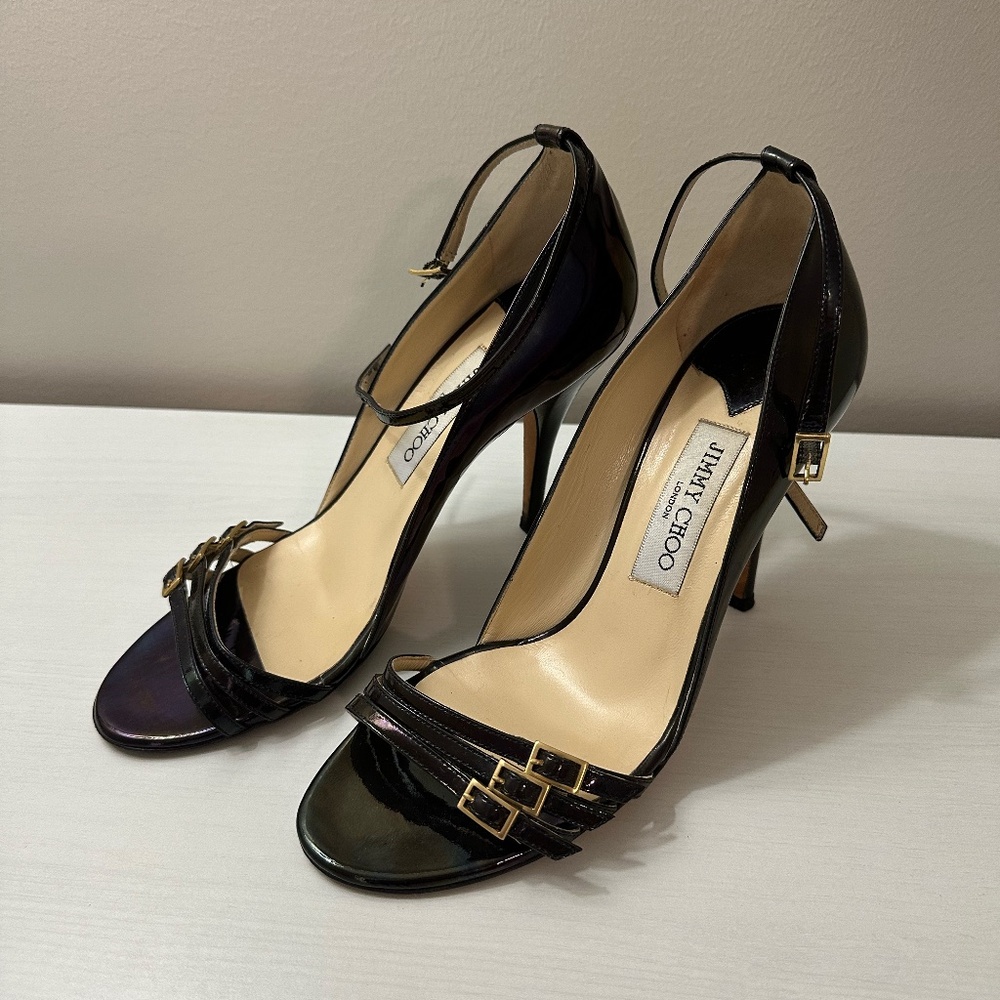 Jimmy Choo Purple / Black Metallic Heels Sandals size 39 - Picture 2 of 16